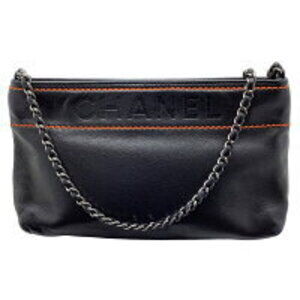 Chanel Wild Stitch Chain Shoulder Bag Logo Crocodile Black Orange